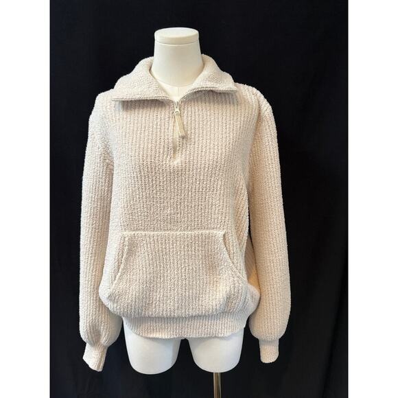Allie Rose Womens Textured Knit Pullover Sweater With Quarter Zip & Kangaroo Poc - Picture 1 of 4
